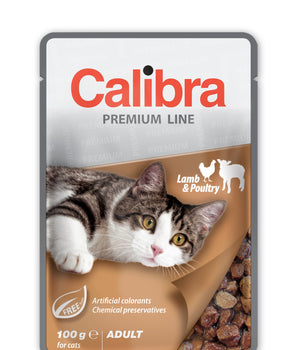 Calibra Cat Premium Adult Lamb & Poultry Wet Food Pouch 24x100g