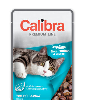 Calibra Cat Premium Adult Trout & Salmon Wet Food Pouch 24x100g